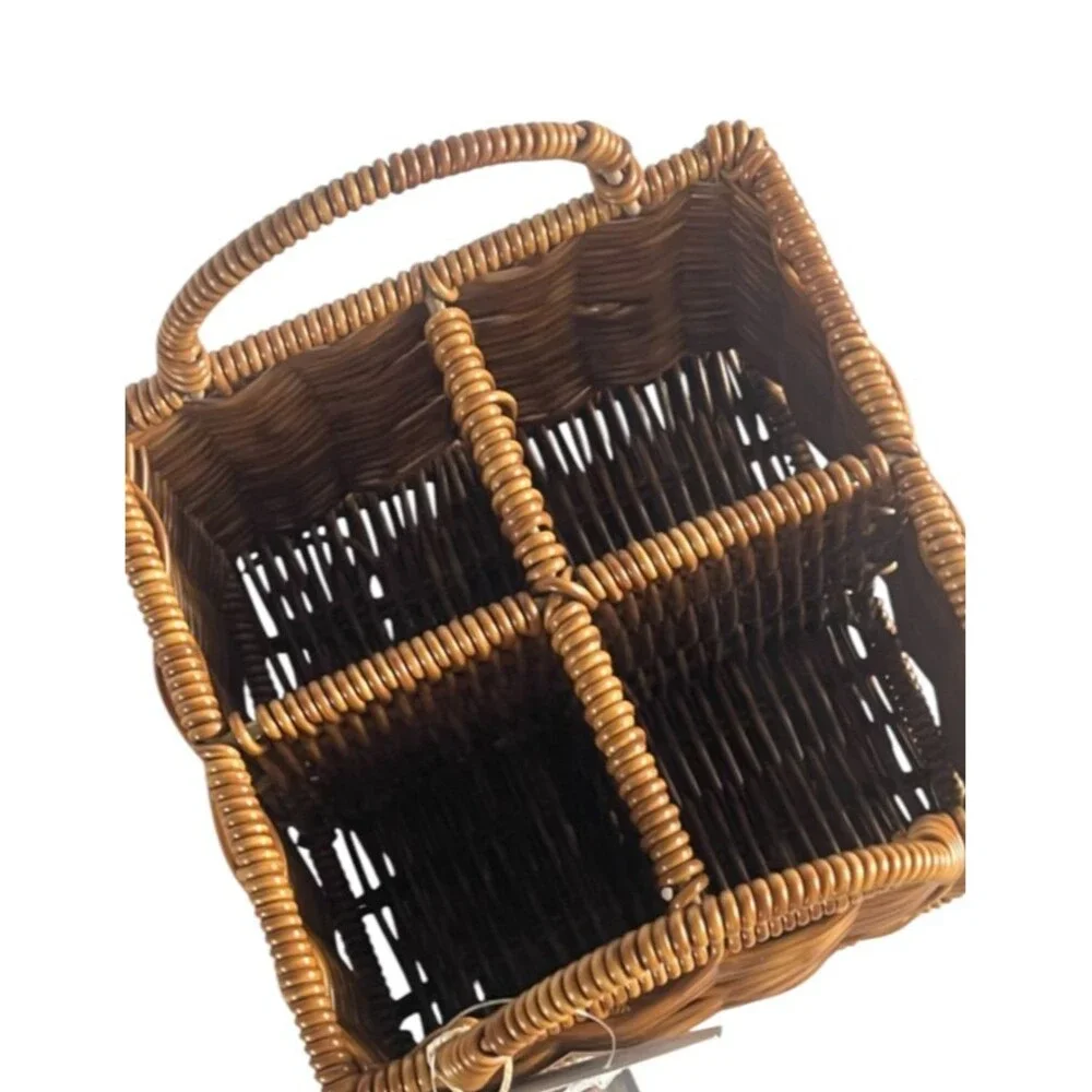 RGI Home Utensil Basket Indoor Outdoor Faux Wicker 4 Slots 6x6x5